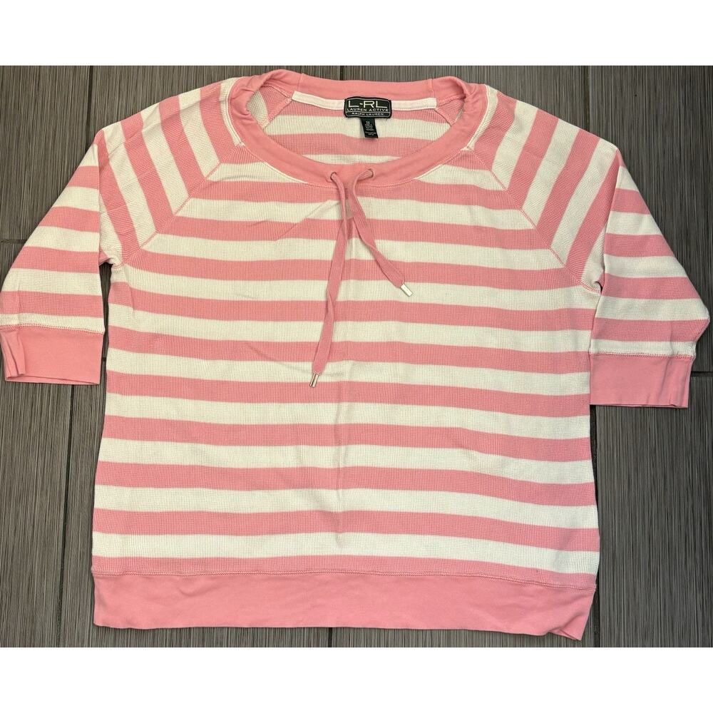 Lauren Ralph Lauren Active Pink And White Striped Thermal Top Size 2X Cotton